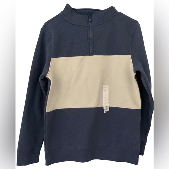 Sonoma Boys L Cyclone Blue Color Block Quarter Zip Microfleece Pullover Sweater - Picture 1 of 3